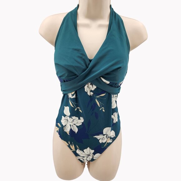Cupshe Women’s Large 8/10 Floral Halter One Piece Swimsuit NWT - Picture 1 of 10
